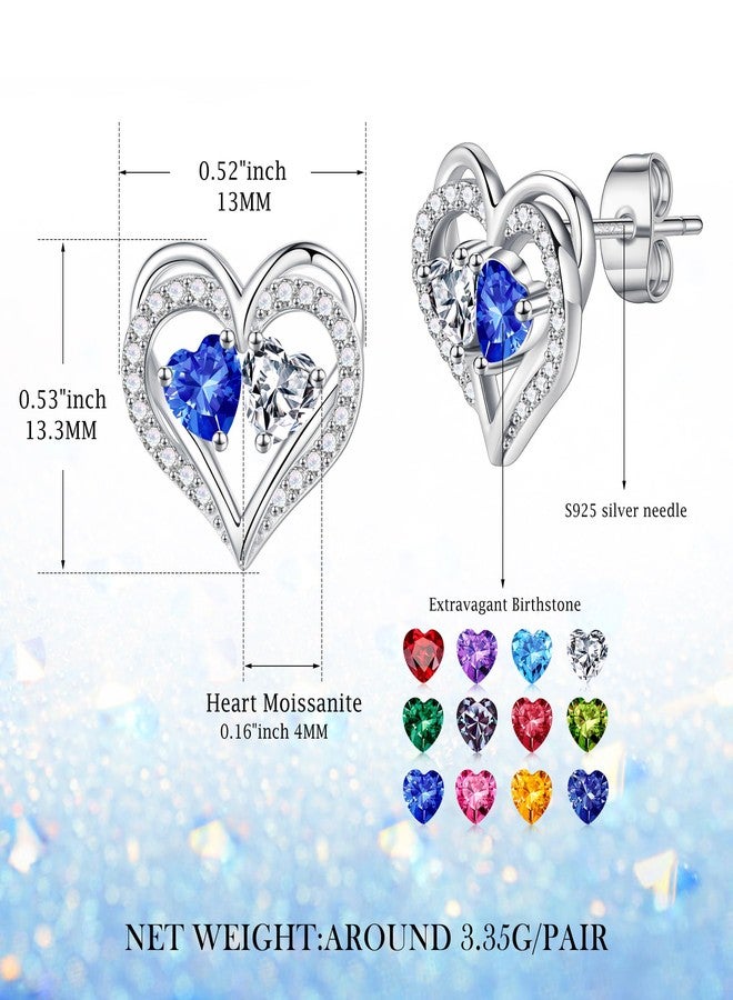 MOOSEA Moissanite Birthstone Stud Earrings for Women - Heart Cut Created Tanzanite 14K White Gold Plated December Birthstone 925 Sterling Silver Moissanite Earrings Birthday Mens Gifts for Christmas - Image 5